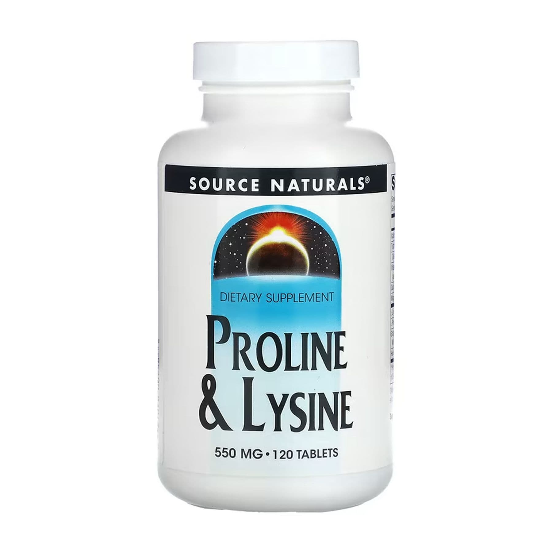Пролін та Лізин 550 мг, 120 таблеток, Source Naturals