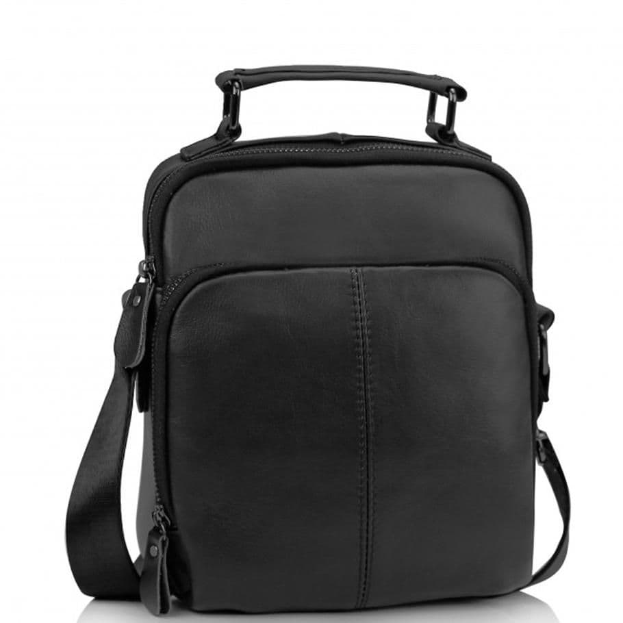 Чоловіча шкіряна сумка на плече чорна Tiding Bag SM8-009A