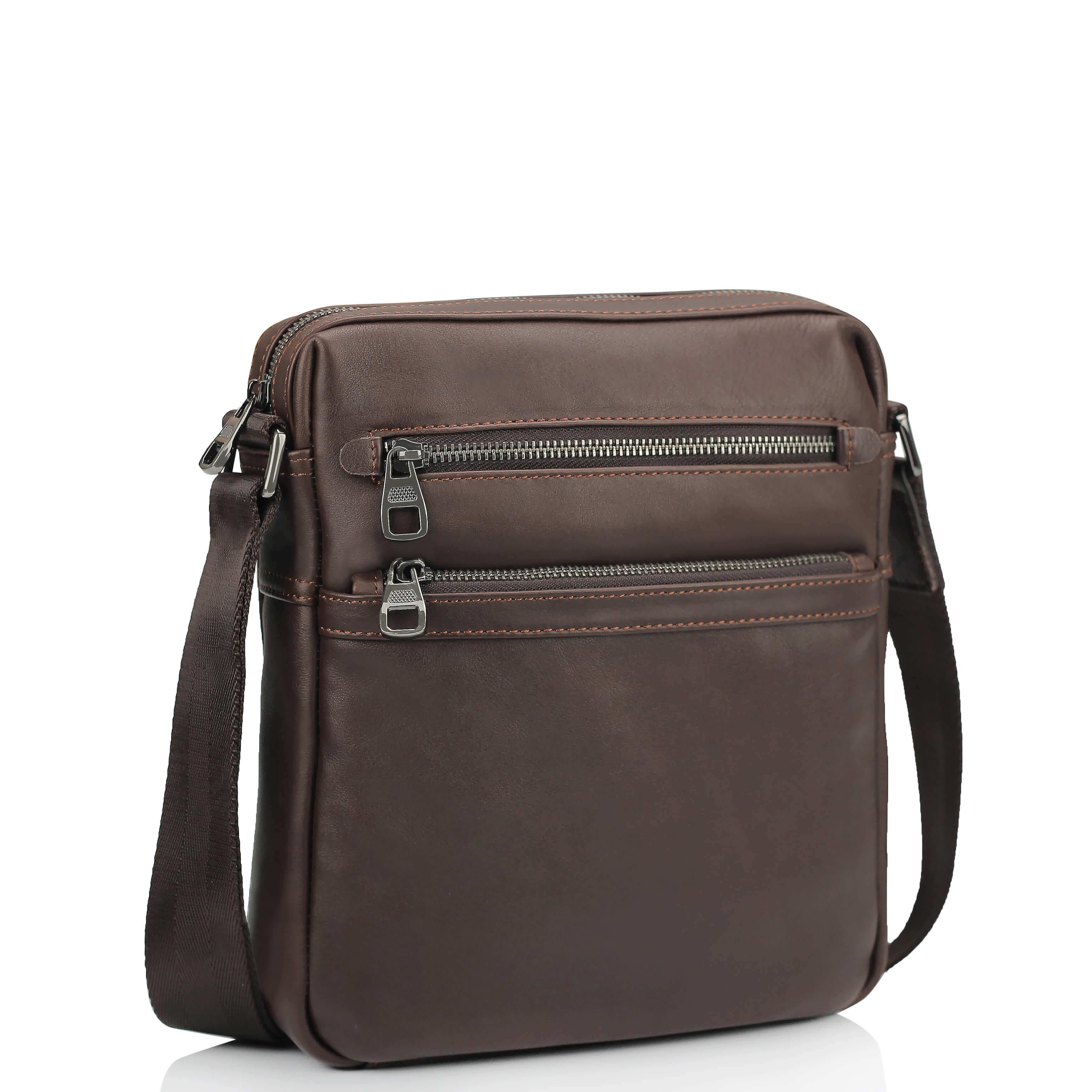 Чоловіча шкіряна сумка через плече коричнева Tiding Bag 9830B