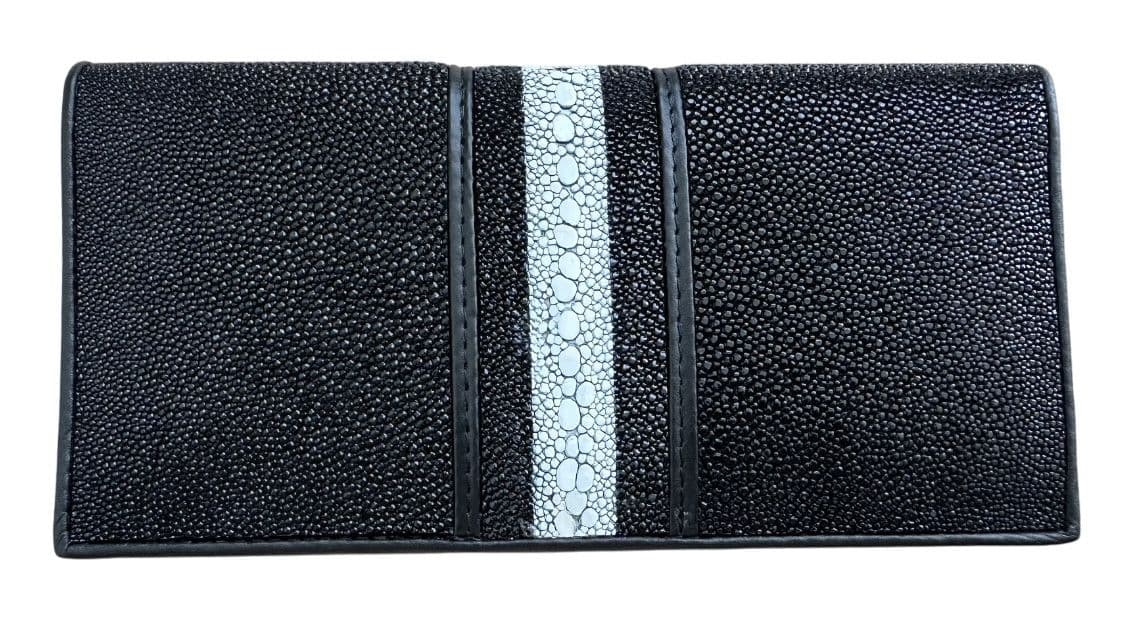 Гаманець із натуральної шкіри ската книжка чорний з білою смужкою Exotic Leather stw7