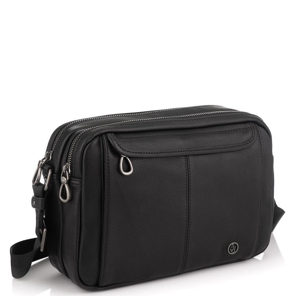 Горизонтальний шкіряний месенджер чорний Tiding Bag SM8-8890-1A