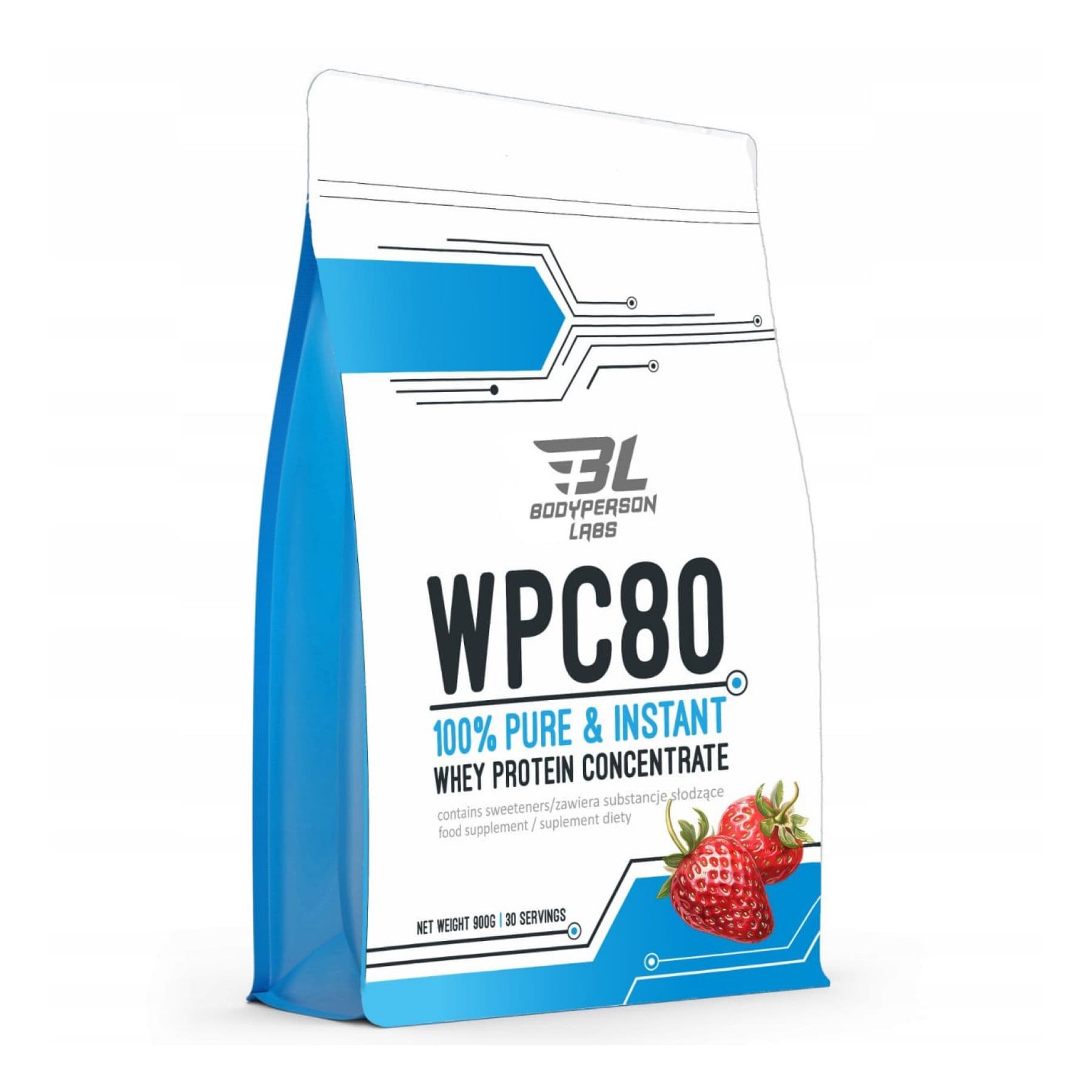 Bodyperson Labs WPC80, протеїн Полуниця, 900 г