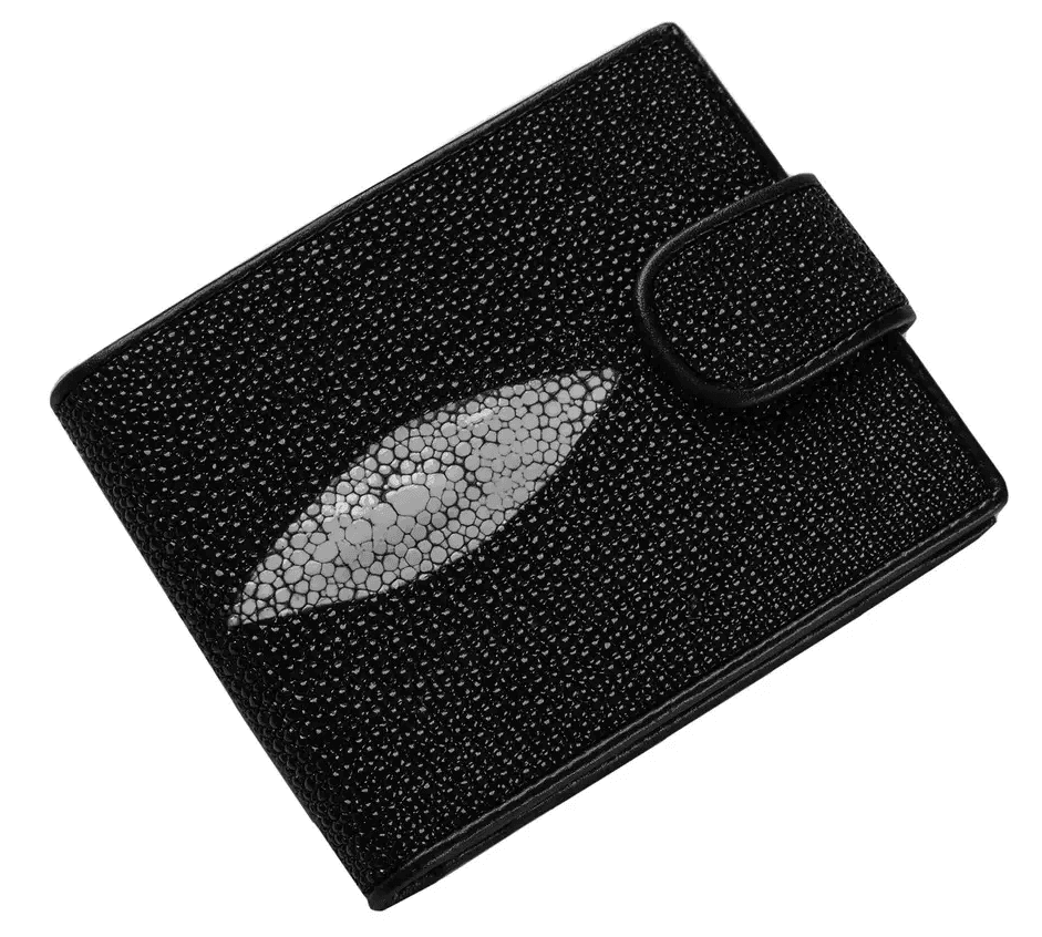 Гаманець зі шкіри морського скату з хлястиком Exotic Leather Чорний (stw35)