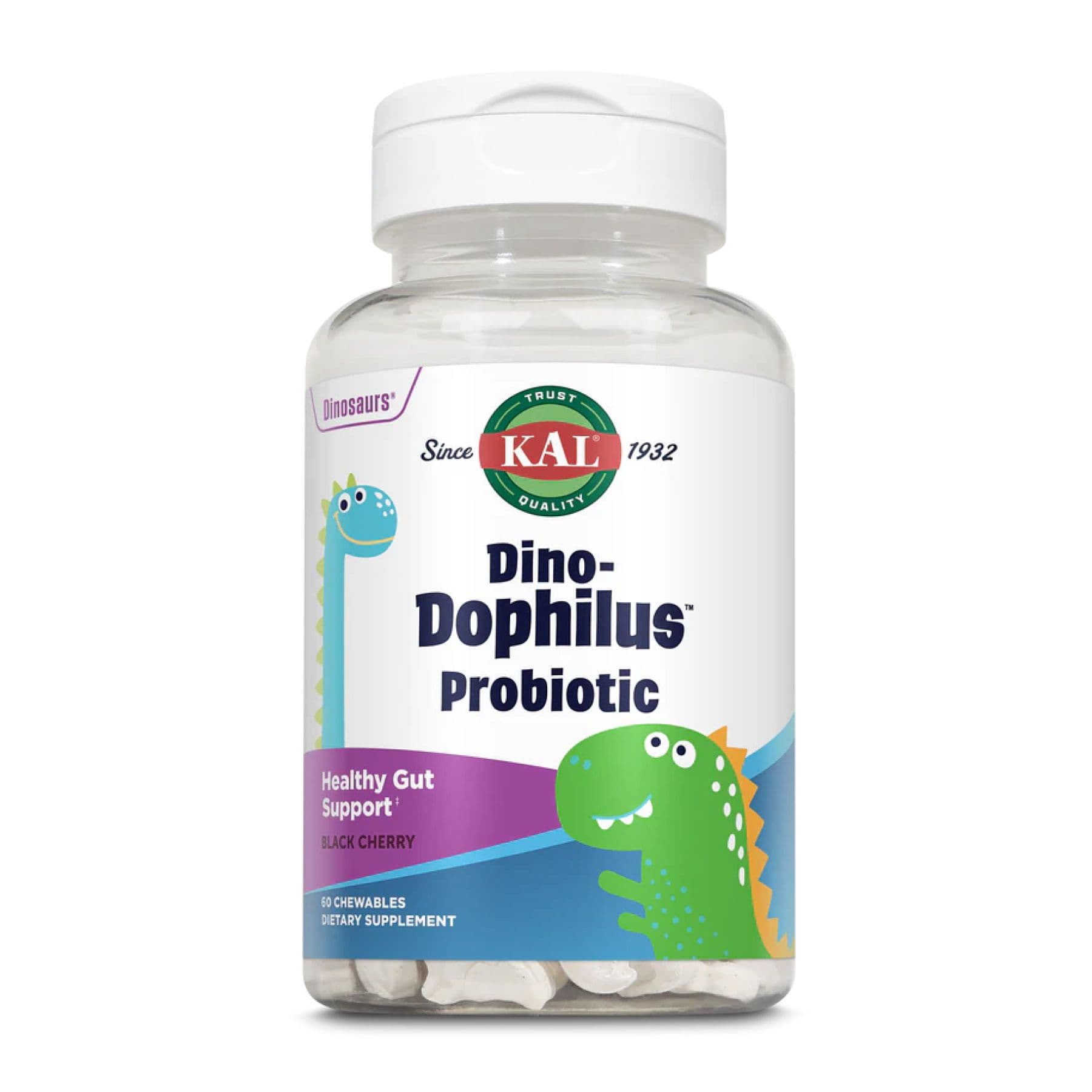 Dino-Dophilus — пробиотик для детей, вкус черная вишня, 60 жев. таблеток, KAL