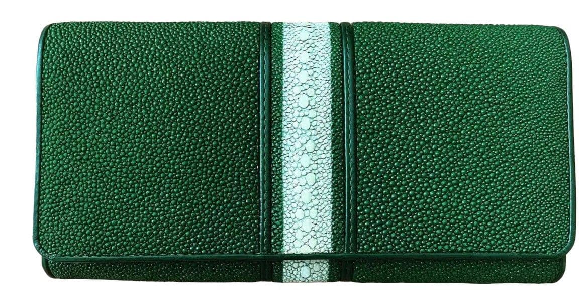 Гаманець портмоне жіночий зі шкіри ската Exotic Leather зелений з білою смужкою (stw 79_3) — фото 1