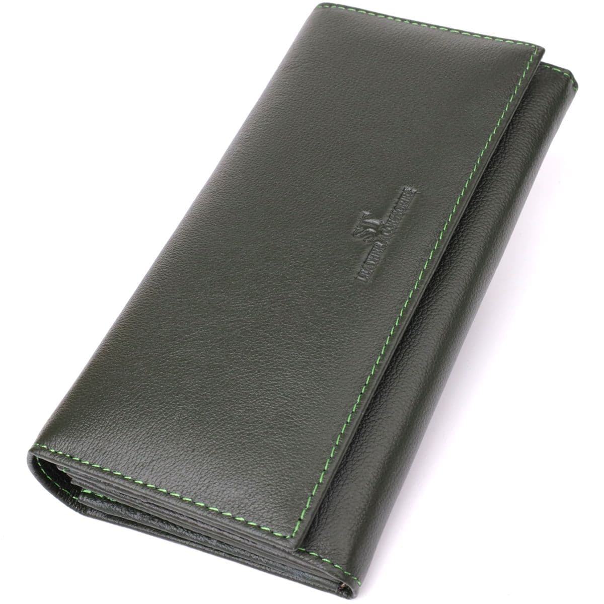 Горизонтальний гаманець у два складення з натуральної шкіри ST Leather 23067 Зелений