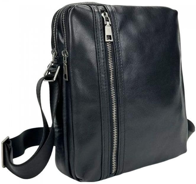 Чоловіча сумка шкіряна Tiding Bag через плече чорна