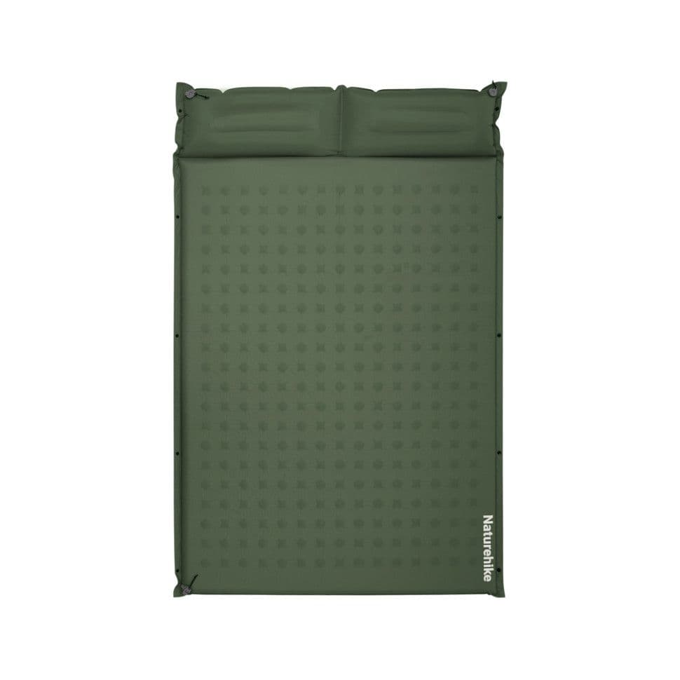 Матрац туристичний із подушкою, самонадувний двомісний Naturehike CNK2550WS025, вологостійкий, 200 х 130 х 3 см, зелений