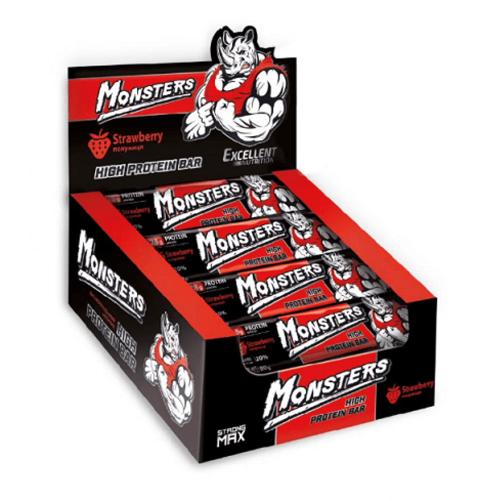 Strong Max — протеиновый батончик, вкус клубника, 80 г, 20 шт