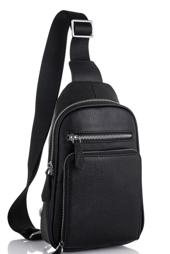 Чоловіча сумка-слінг шкіряна чорна Tiding Bag SM8-807A — фото 1