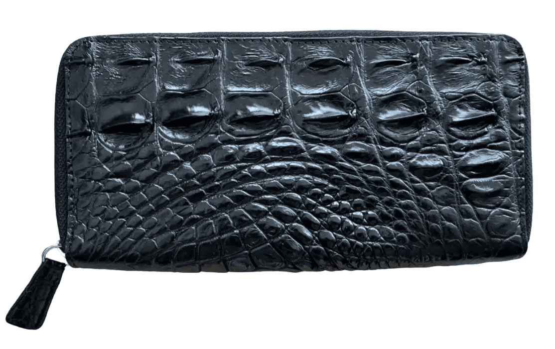 Гаманець із натуральної шкіри крокодила чорний на блискавці Exotic Leather (cw03_1)