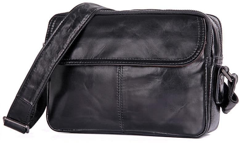 Стильная мужская кожаная сумка через плечо черная Tiding Bag 1026A