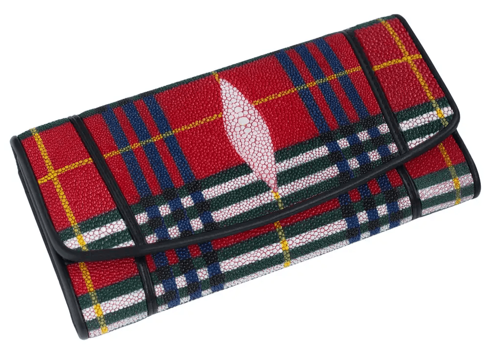 Кошелек из кожи ската Exotic Leather Красный в клетку (stw 97)