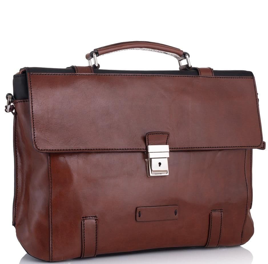 Стильный мужской кожаный коричневый портфель Tiding Bag t0041