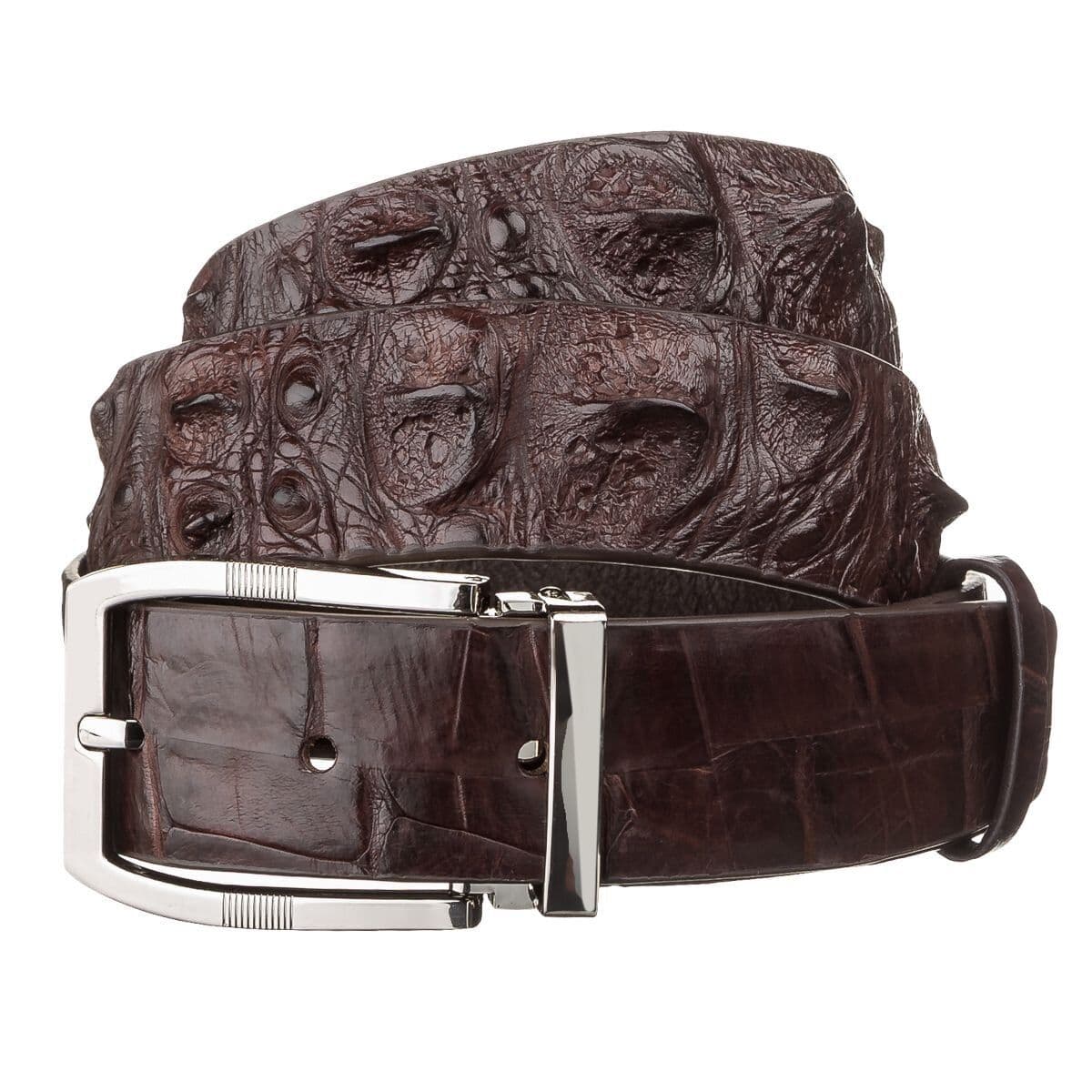 Ремінь чоловічий CROCODILE LEATHER 18178 з натуральної шкіри крокодила Коричневий — фото 1