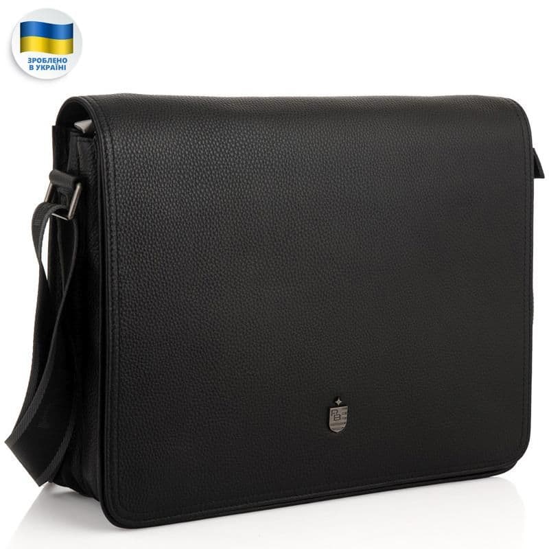 Чоловіча велика шкіряна чорна сумка через плече Royal Bag RB2970121