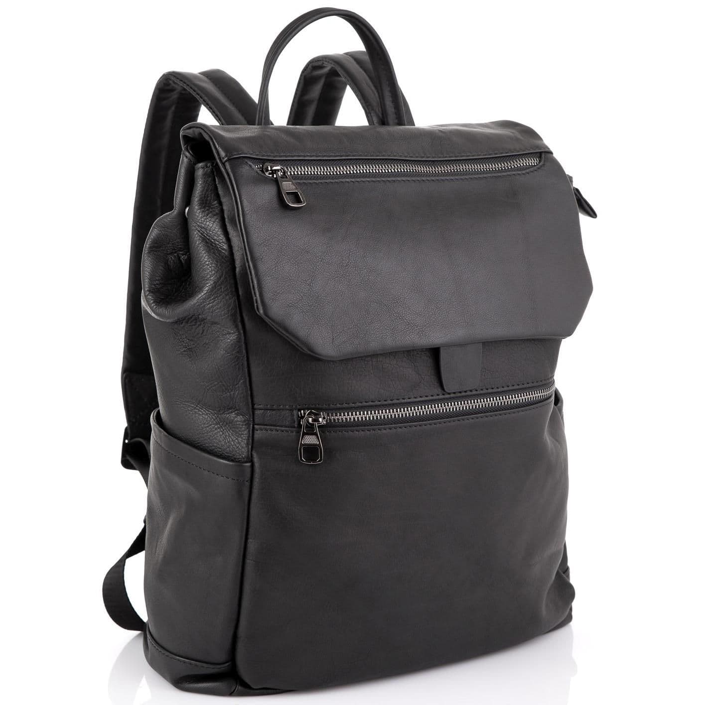 Чоловічий шкіряний рюкзак чорний Tiding Bag 303A — фото 1