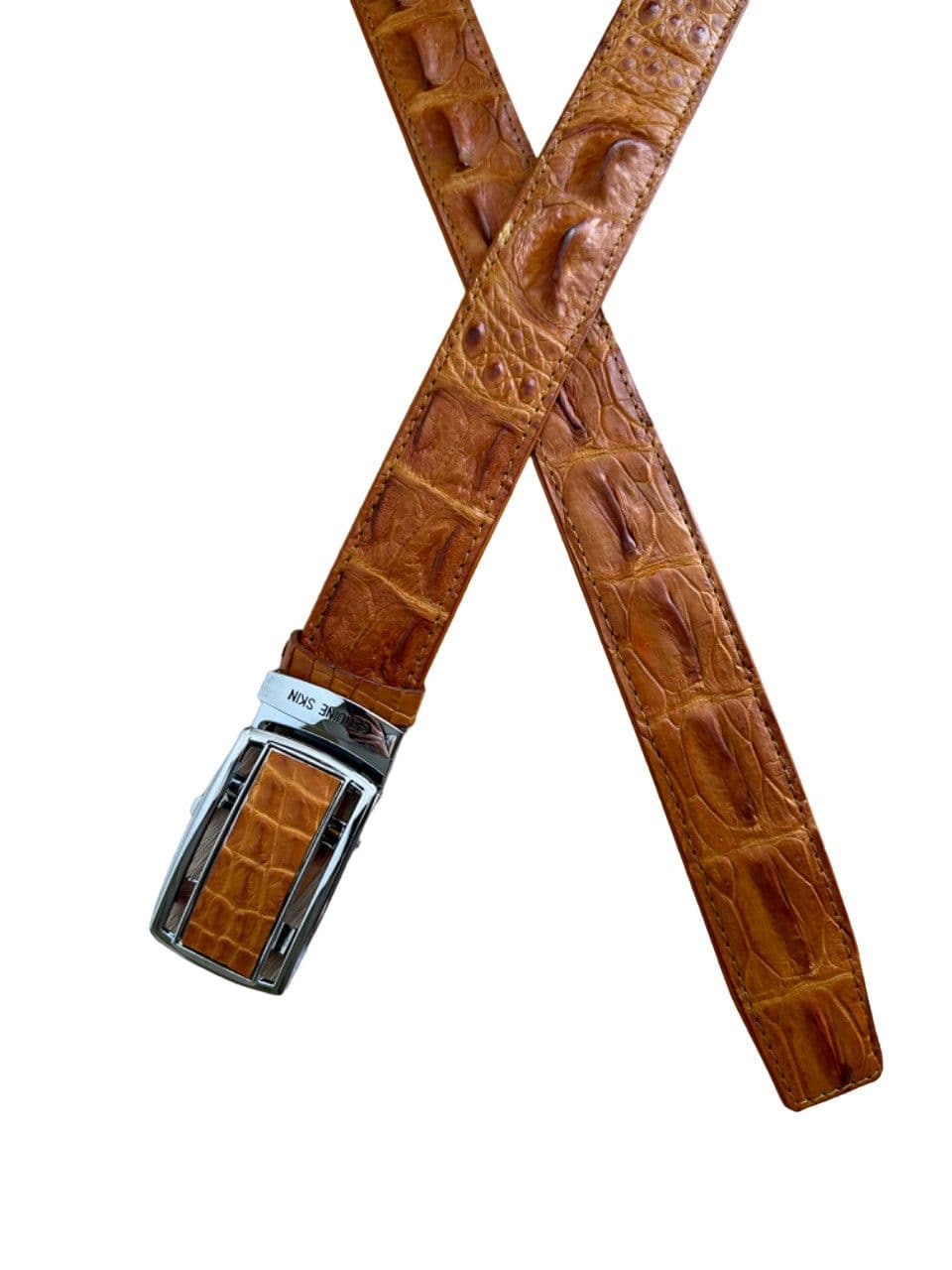 Ремень из кожи крокодила Exotic Leather Коньячный (crb05_1)