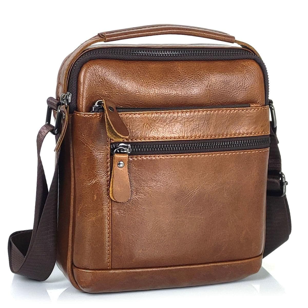 Месенджер з ручкою для перенесення коричневий Tiding Bag A25F-S-8205-1C