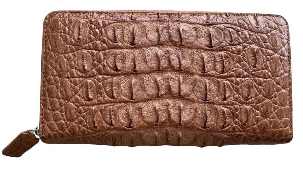 Гаманець із натуральної шкіри крокодила світло-коричневий Exotic Leather коньячний на блискавці