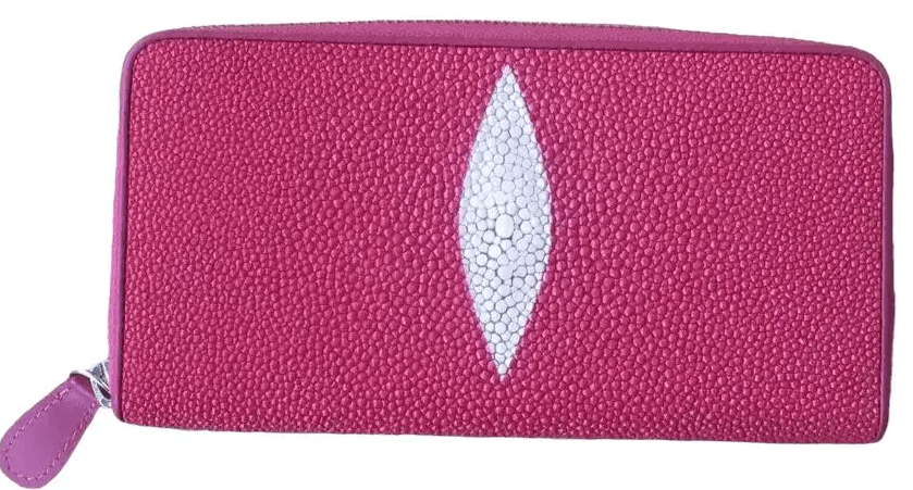 Гаманець портмоне жіночий зі шкіри ската на блискавці Exotic Leather рожевий малиновий (stw 30_1)