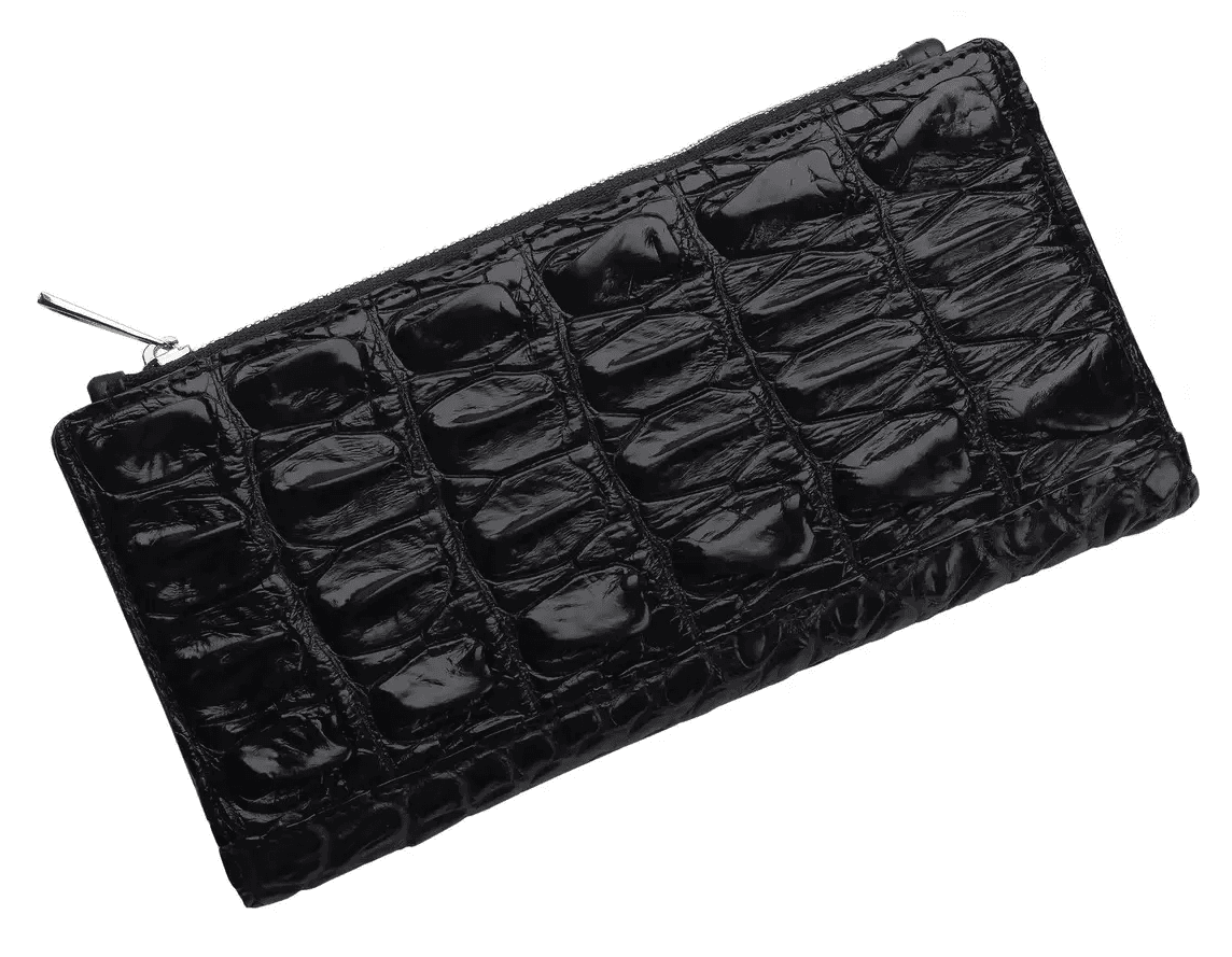 Гаманець зі шкіри крокодила на змійці Exotic Leather Чорний (cw 80)