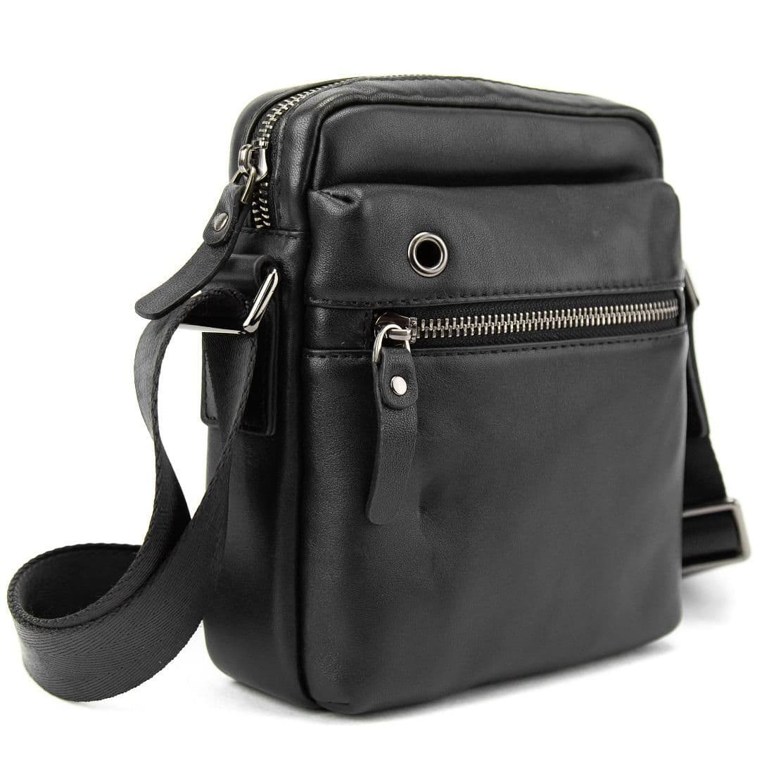 Месенджер у гладкій шкірі чорний Tiding Bag 8718A