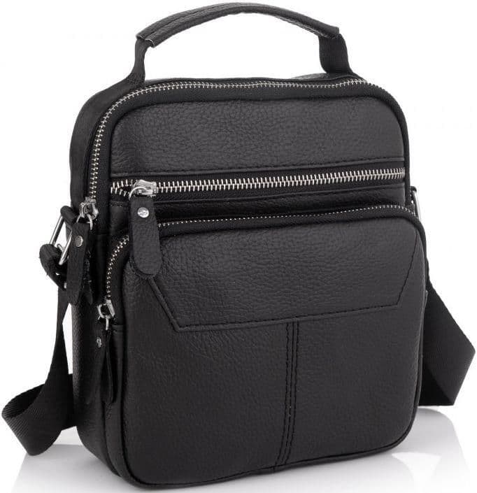 Сумка мужская кожаная Tiding Bag через плечо черная