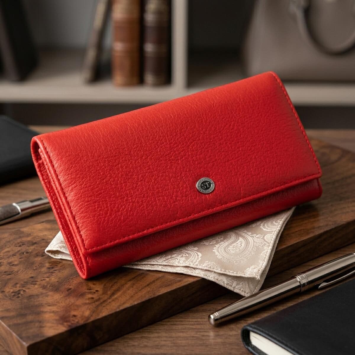 Жіночий шкіряний гаманець для карток купюр та монет ST Leather 19376 Червоний