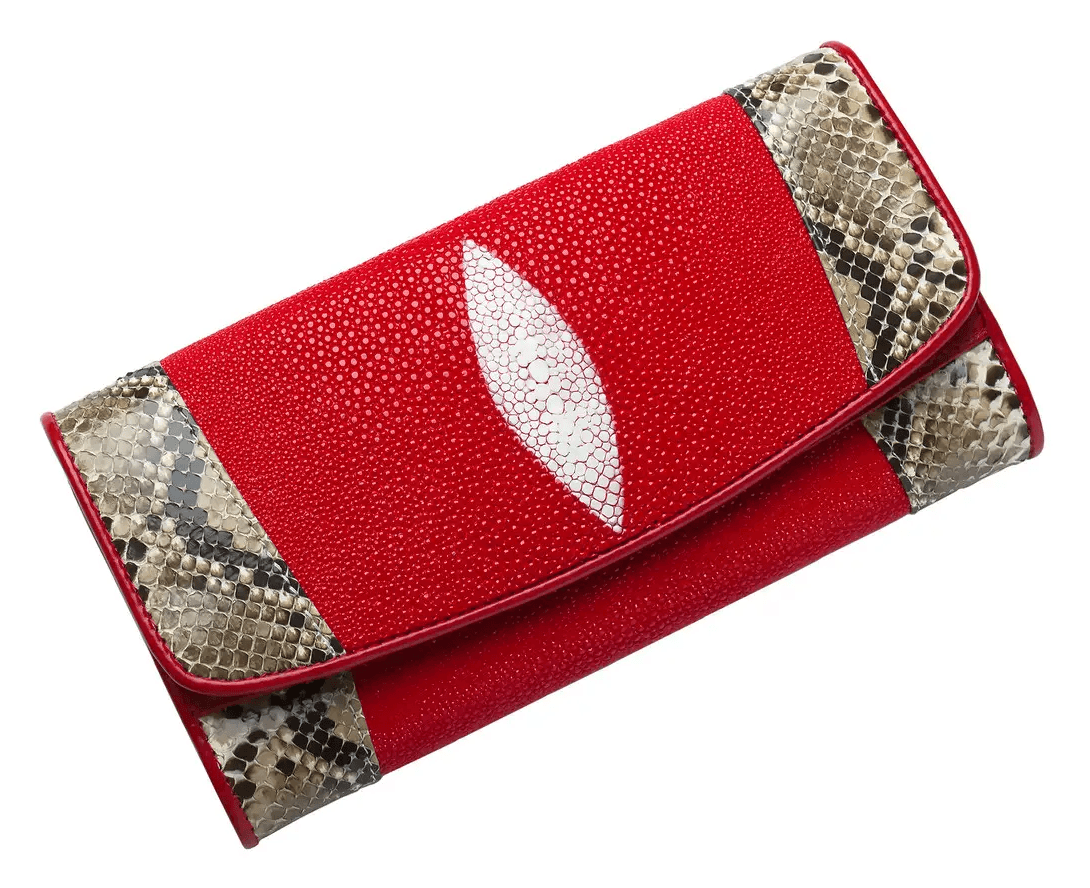 Гаманець червоний зі шкіри ската з пітоном Exotic Leather (stw011)