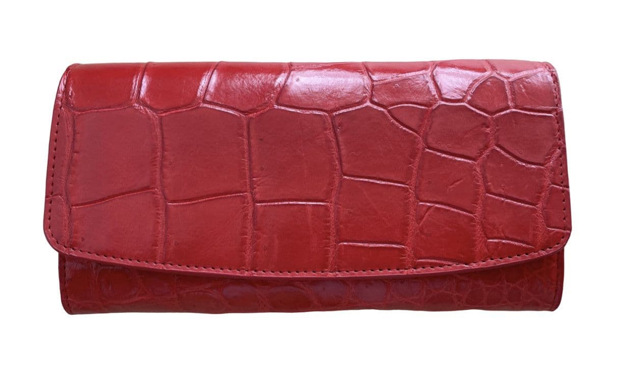 Гаманець портмоне жіночий червоний із натуральної шкіри крокодила Exotic Leather (cw 007)