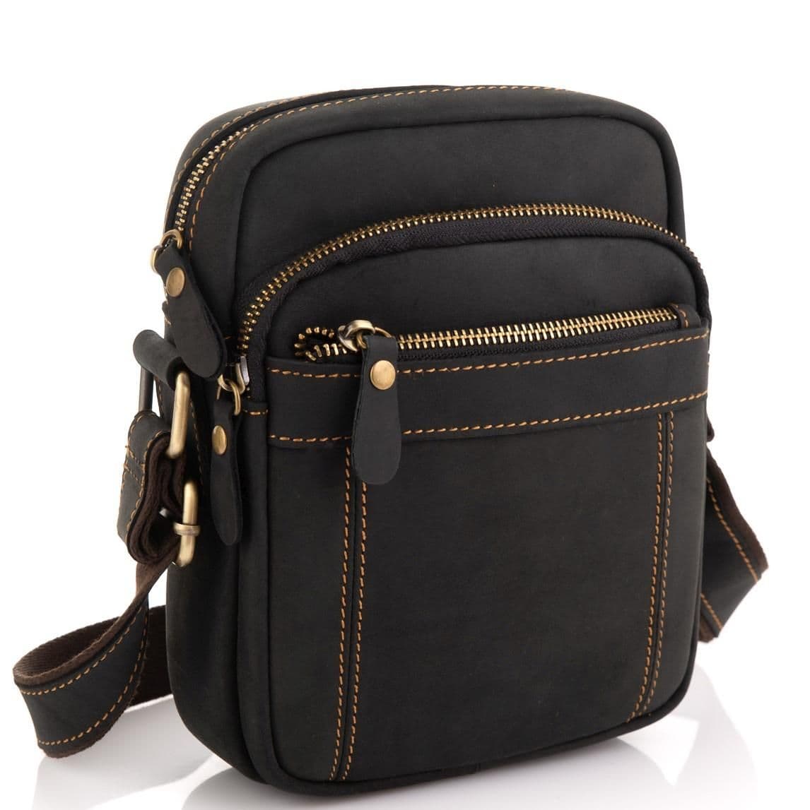 Мужская сумка на плечо черная кожаная Tiding Bag t0036A