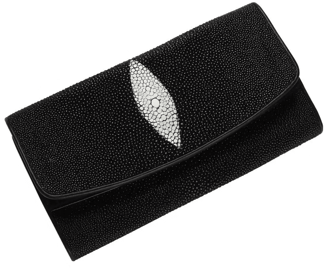 Гаманець жіночий з натуральної шкіри морского ската Exotic Leather чорний (stw 15_1)