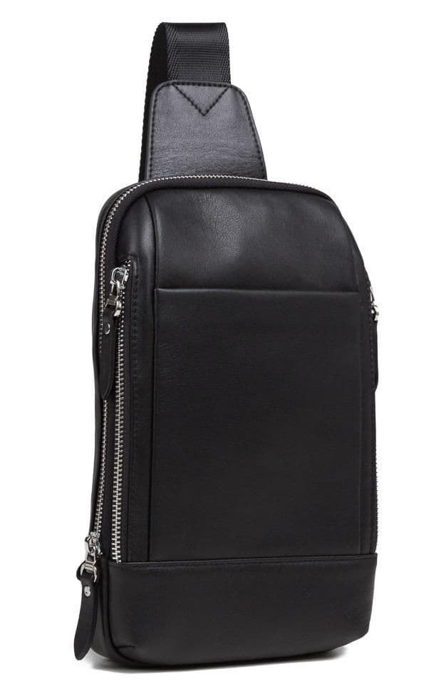 Чоловічий шкіряний рюкзак на одну шлейку чорний Tiding Bag B3-087A — фото 1