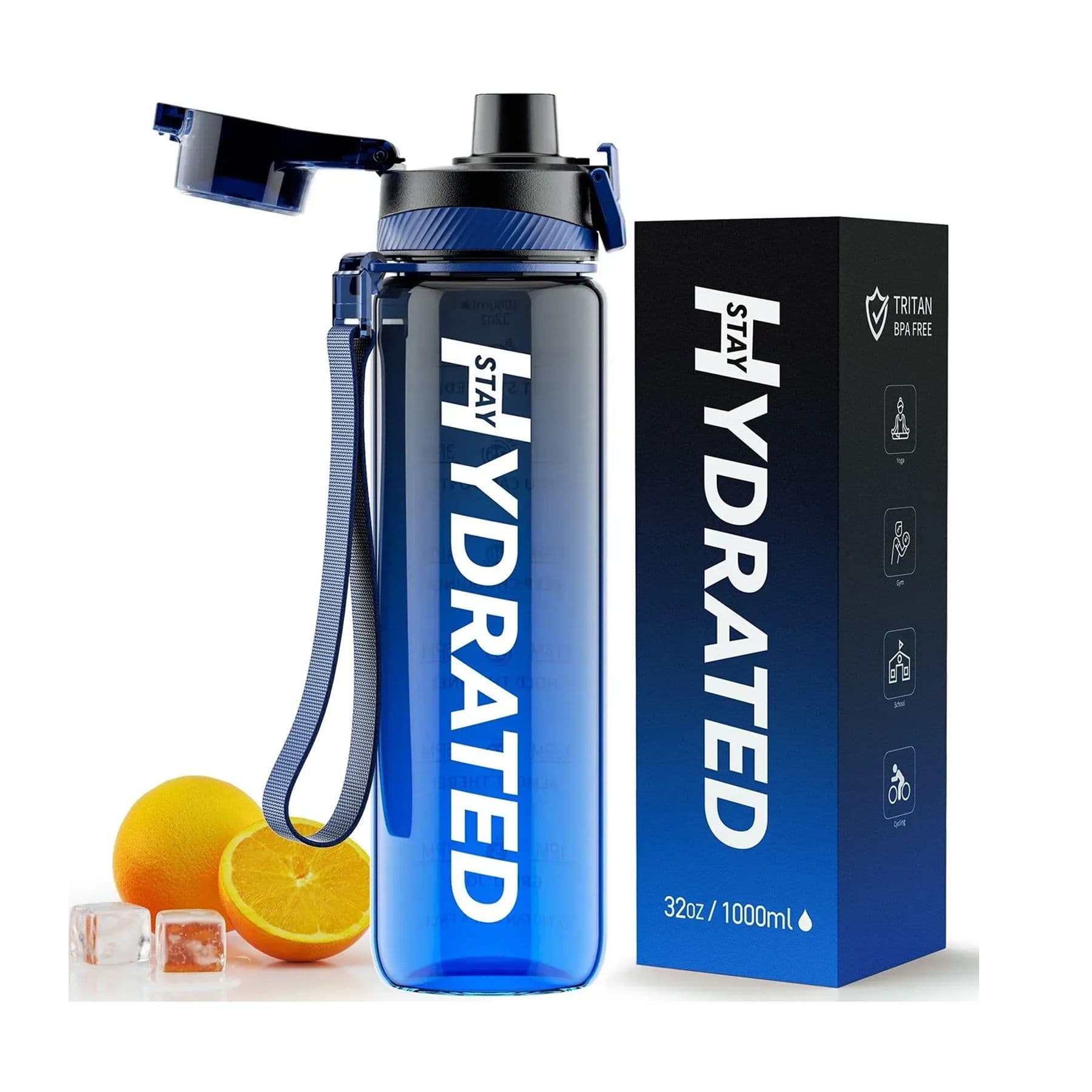 Hydrated Water Bottle - 1000ml Tritan Blue Gray (Пошкоджена упаковка)