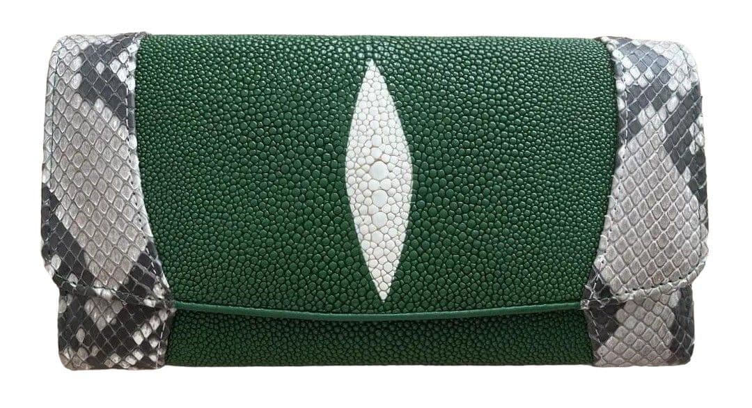 Гаманець із натуральної шкіри ската з пітоном Exotic Leather зелений (stw 114_1)