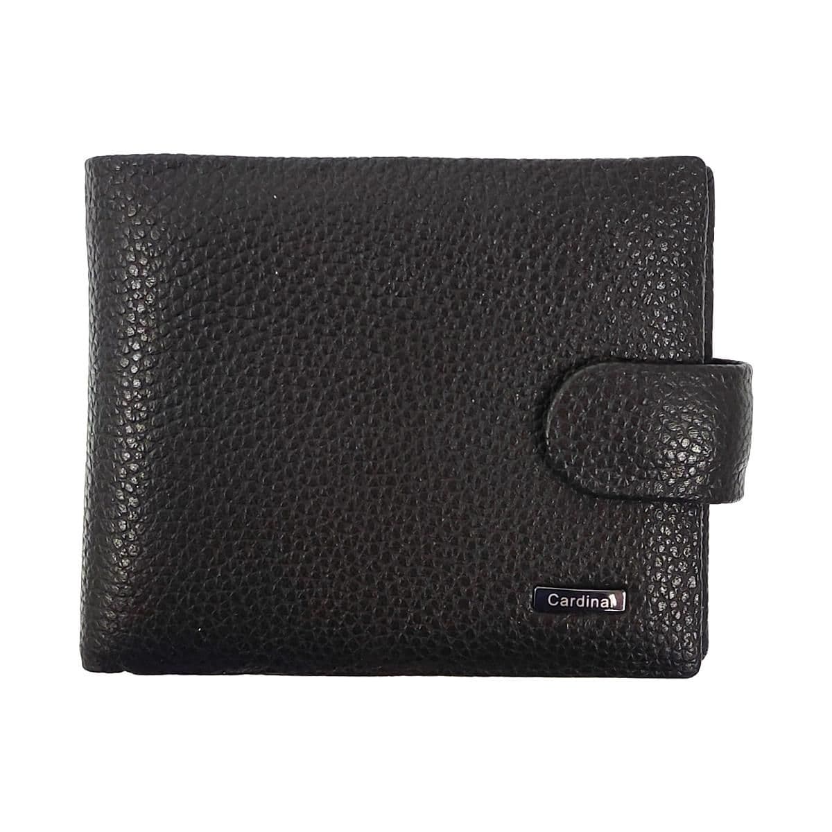 Портмоне на кнопці Tiding Bag FL-ASIF-K19-908A з натуральної шкіри чорного кольору.