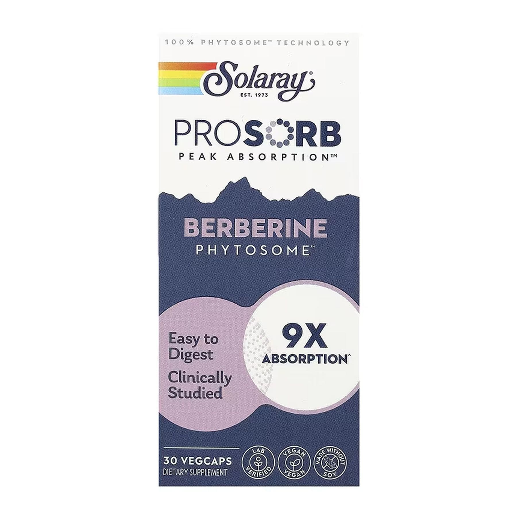 Prossorb Берберин 9x, 30 вегетаріанських капсул, Solaray