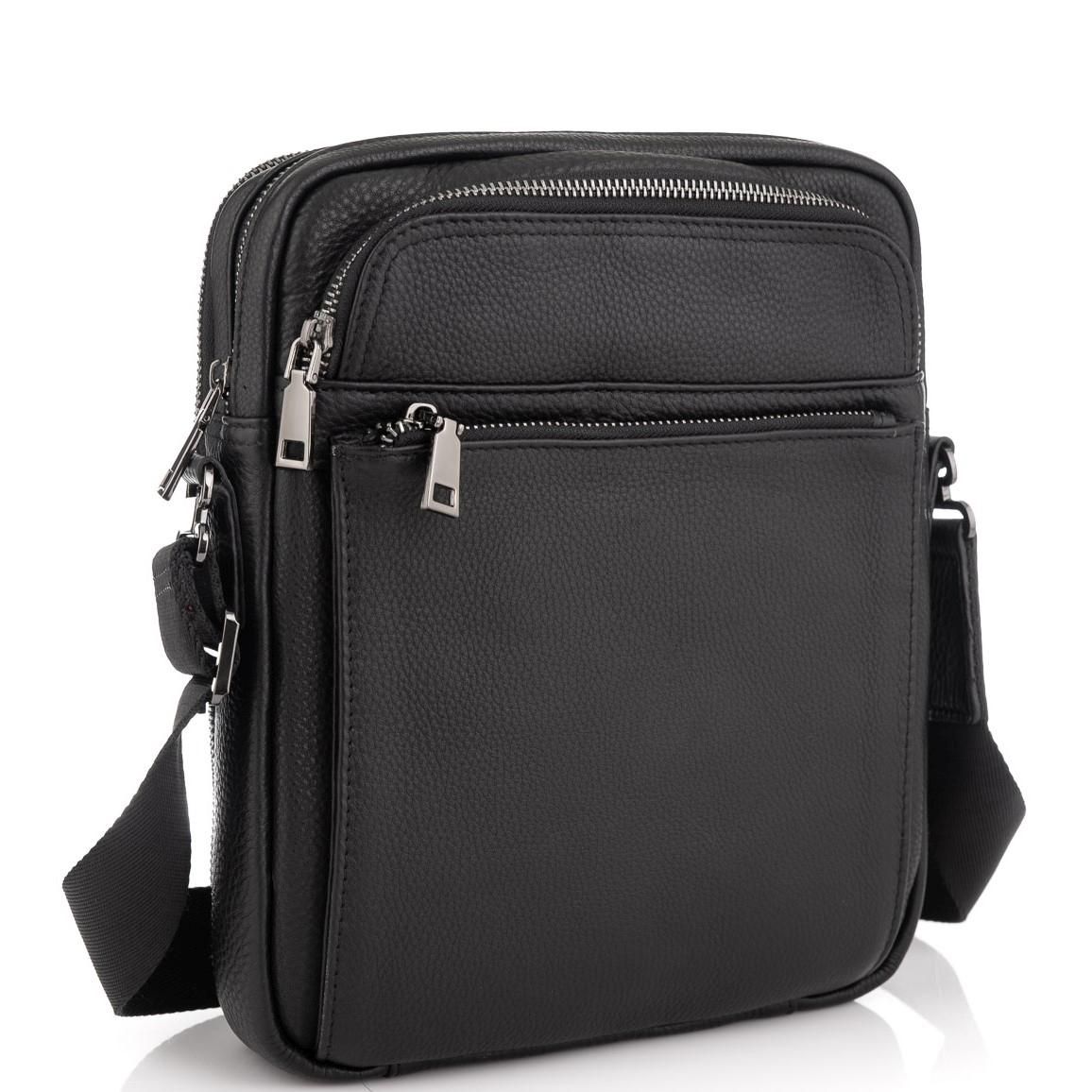 Елітна шкіряна чоловіча сумка через плече чорна Royal Bag RB-008A-1