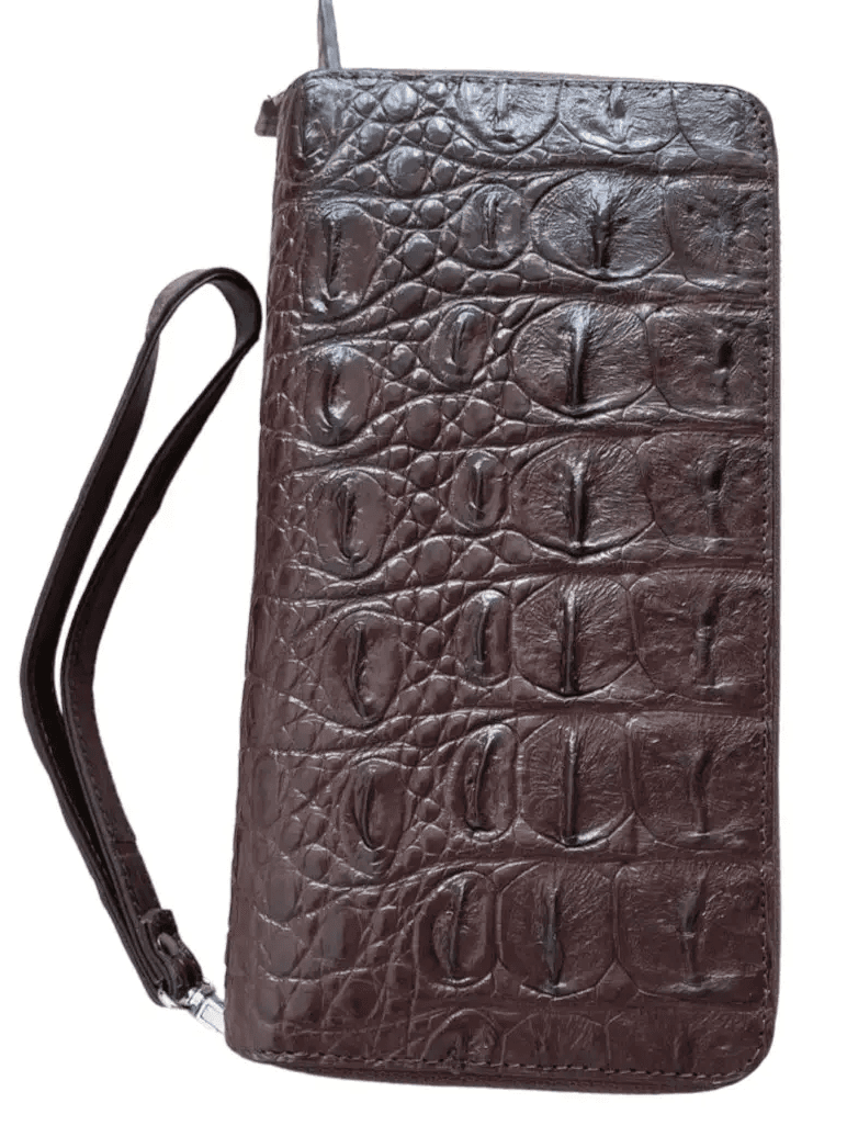 Барсетка клатч чоловічий на двох блискавках зі шкіри крокодила Exotic Leather Коричневий (cb02)
