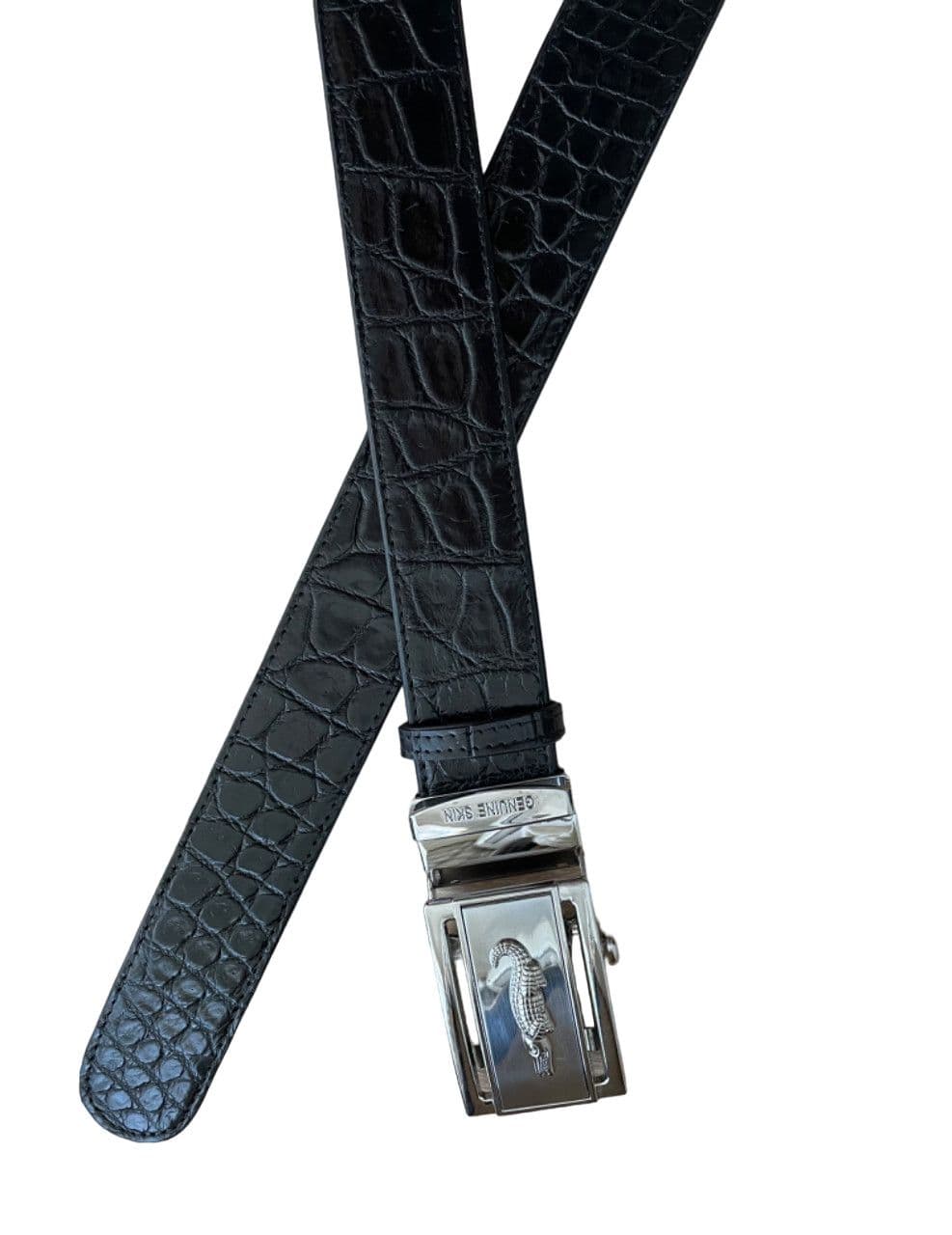 Ремінь чоловічий із натуральної шкіри крокодила Exotic Leather чорний (crb 06) — фото 1