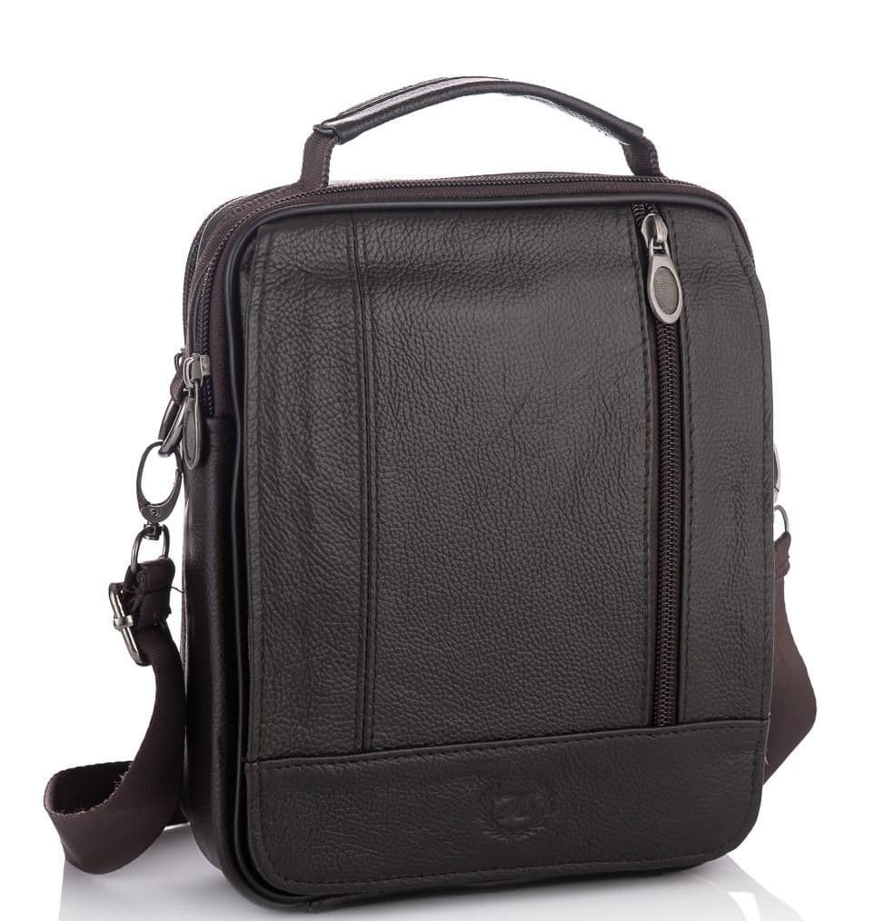 Чоловіча шкіряна сумка-барсетка з плечовим ременем коричнева HD Leather NM24-213C-1