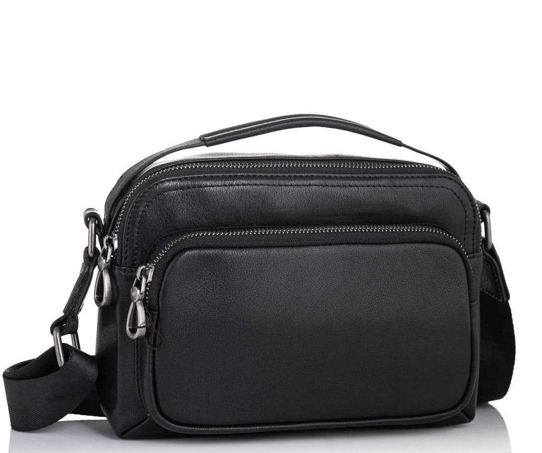 Чоловіча шкіряна сумка через плече чорна Tiding Bag M1043A