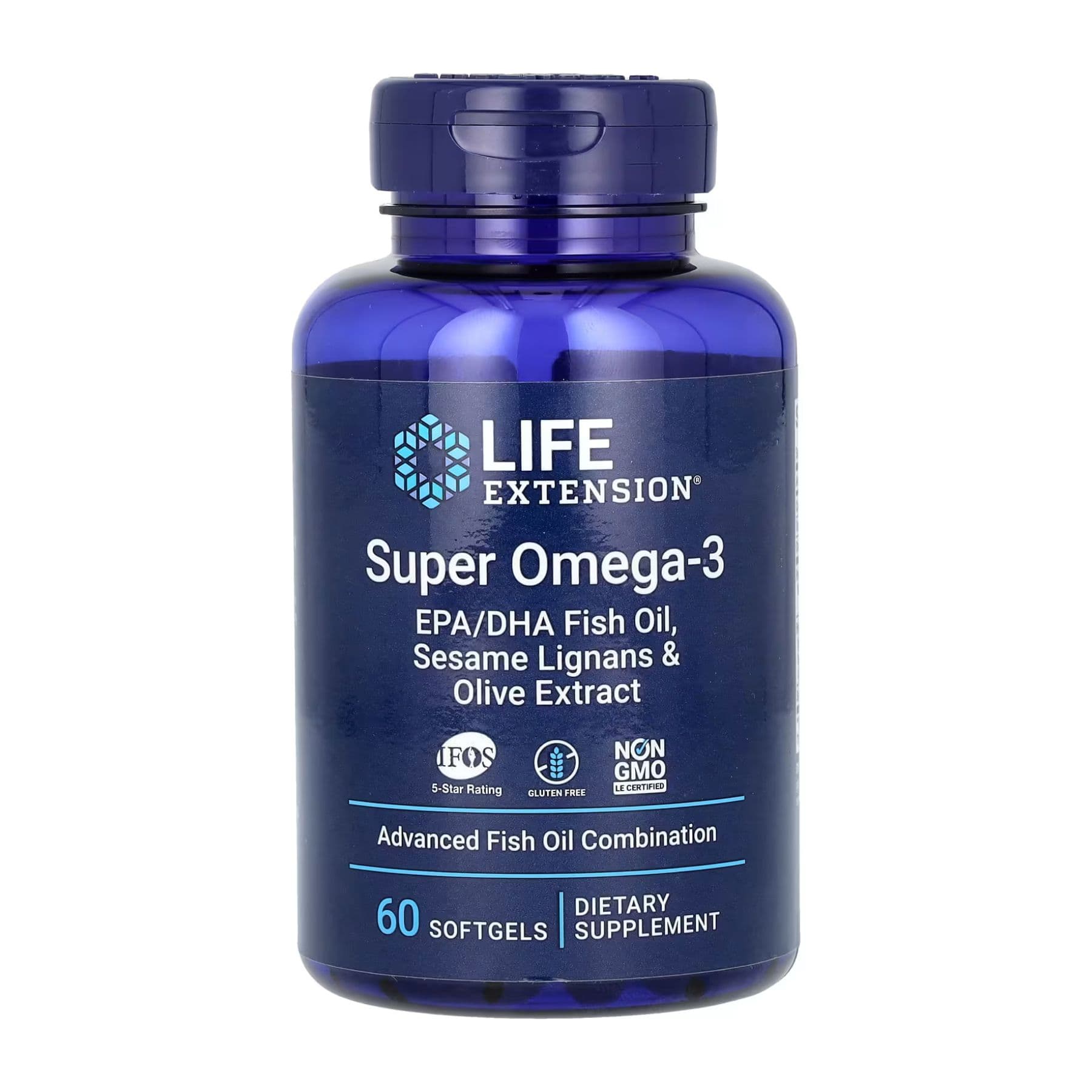 Super Omega-3 EPA/DHA риб'ячий жир з лігнанами кунжуту та екстрактом оливи, 60 капсул софтгель, Life Extension