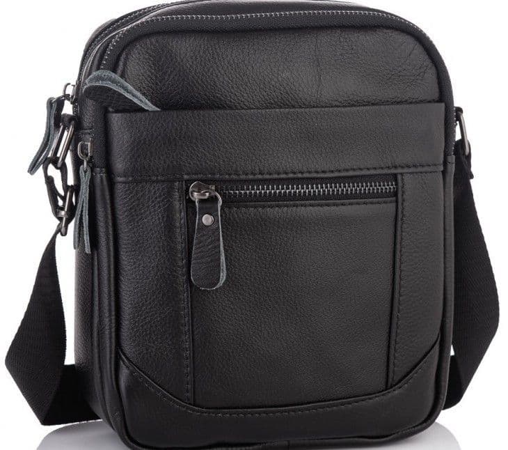 Мужская сумка из натуральной кожи Tiding Bag черная