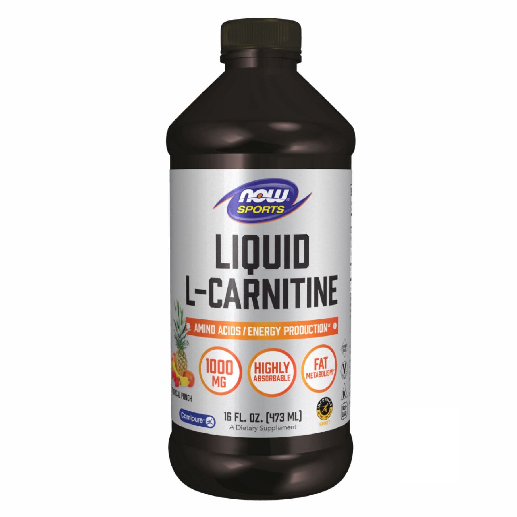L-Карнітин рідкий 1000 мг, смак фруктовий пунш, 473 мл, Now Foods