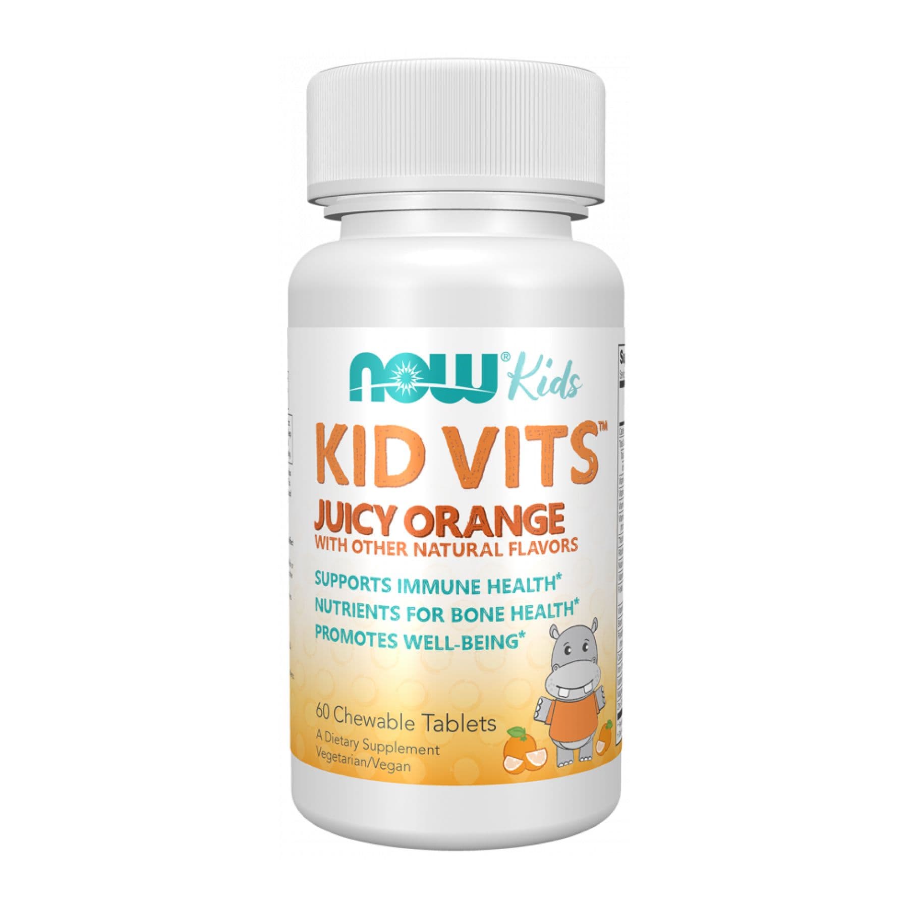 Kid Vits Juicy Orange — мультивитамины для детей, вкус апельсин, жевательные таблетки, 60 шт, Now Foods (срок до 01.27)