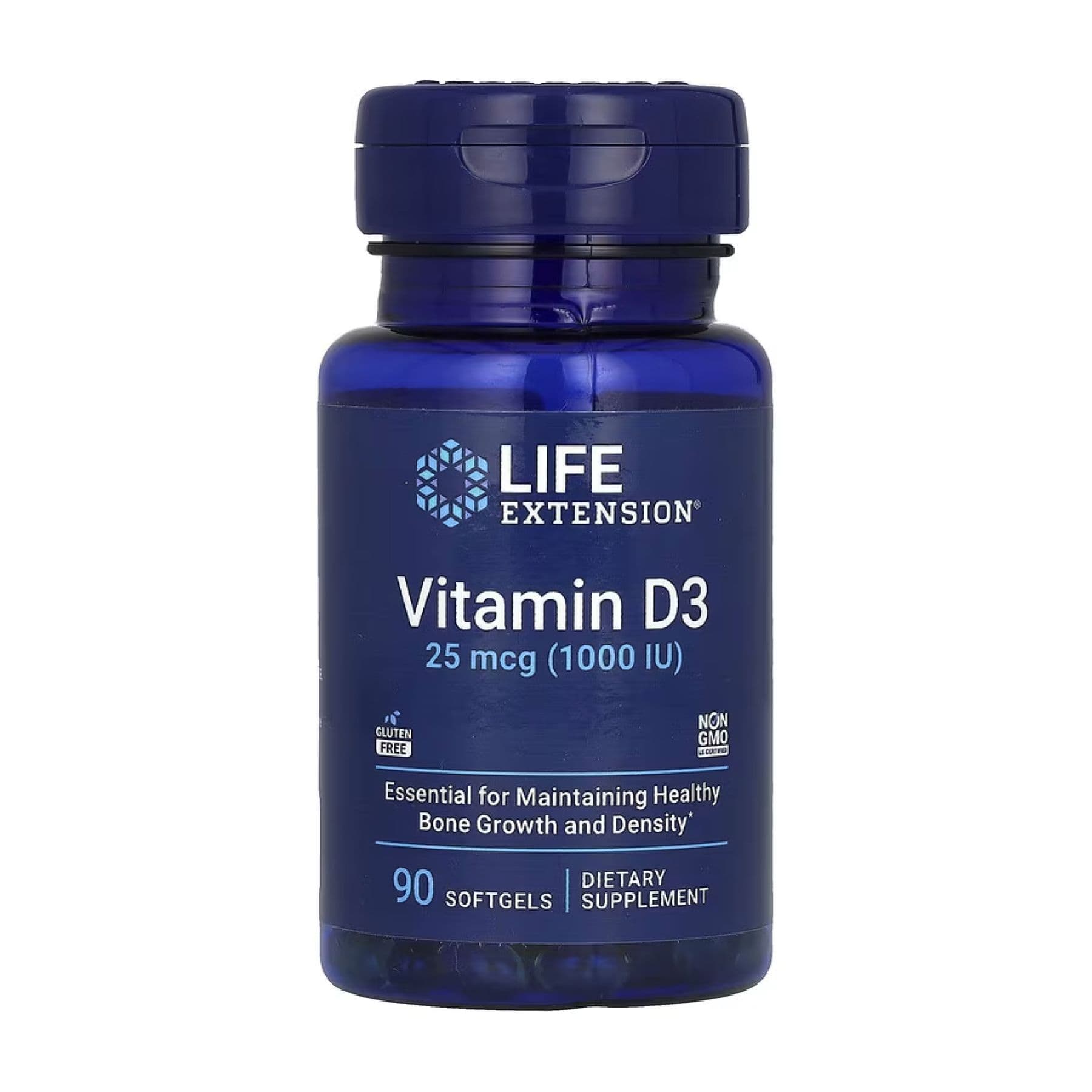 Витамин D3 25 мкг (1000 МЕ), 90 капсул софтгель, Life Extension