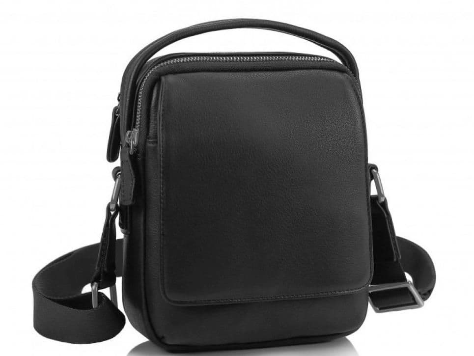 Чоловіча шкіряна сумка на плече чорна Tiding Bag SM8-009A