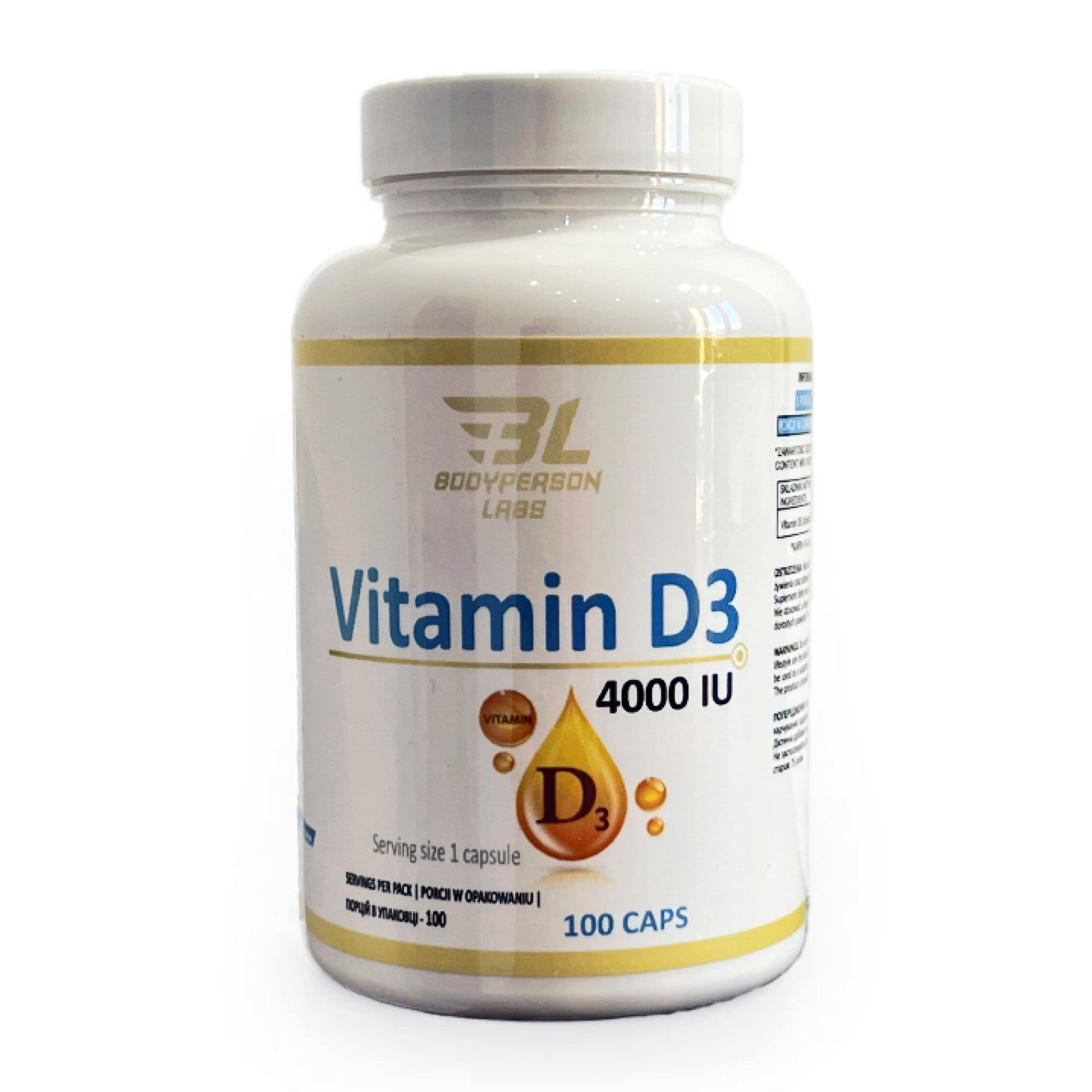 Вітамін D3, 4000 МО, 100 капсул, Bodyperson Labs